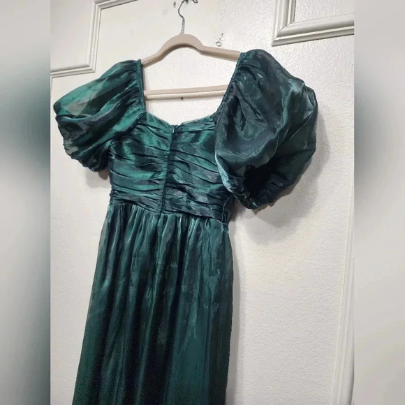 Lulus Remarkable Sensation Emerald Green Puff Sleeve Tiered Midi Dress S Wedding - Picture 11 of 12